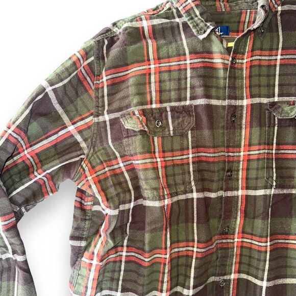 Long Sleeve Checkered Plaid Button Down Flannel Mens Large Green Red Lumberjack - Picture 14 of 16